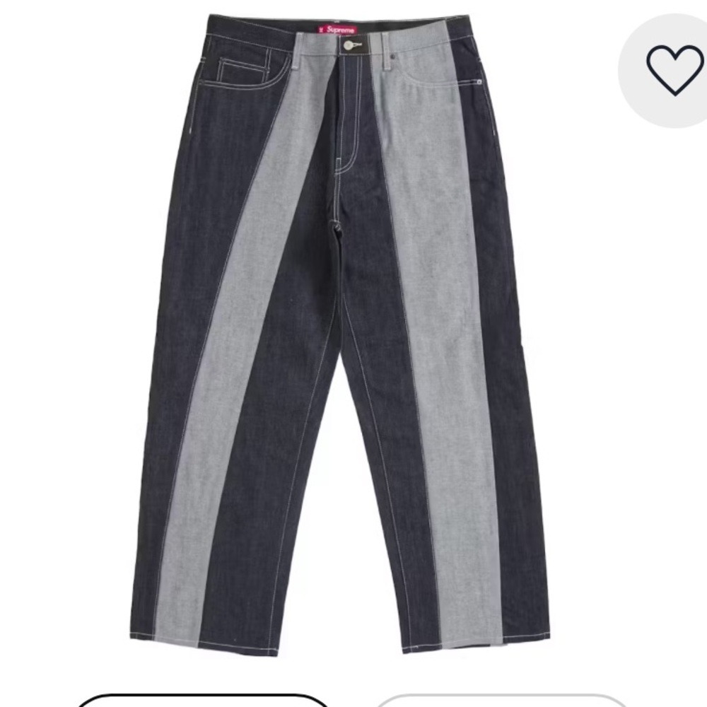 Supreme paneled stripe baggy jeans in rigid indigo